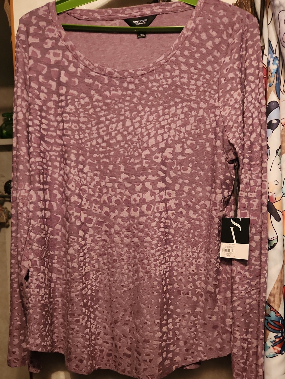 Simply Vera Vera Wang Mauve Lilac Animal-Print Long Sleeve Top